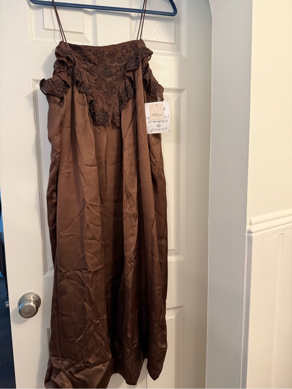 Free People Brown Lace-Trim Midi Dress